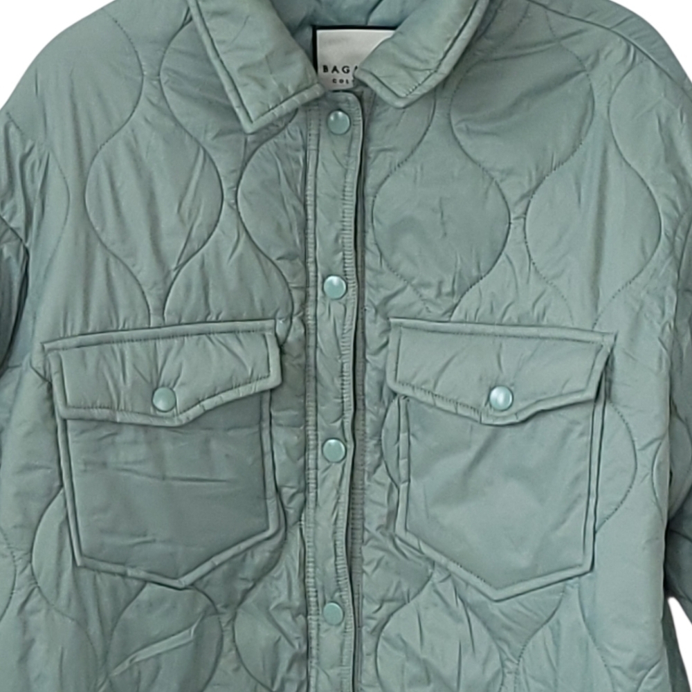 Bagatelle Collection Womens M Quilted Shacket Jacket Sage Green Snap Front - Picture 7 of 13